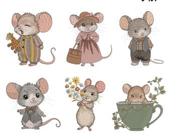 Mouse with flower Machine Embroidery Design, Cute mouse Embroidery File, Easter Mouse Machine Embroidery, Instant Download, 9 Sizes