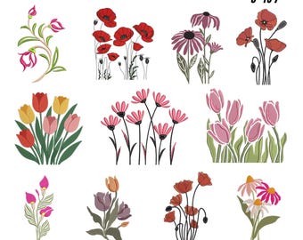 Machineborduurontwerpen Wildflower Meadow: Cottagecore Boho-bundel (9 maten, direct downloaden)