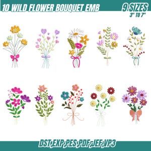 Mini Floral Embroidery Bundle, Wildflower Machine Embroidery Designs, Cottagecore Flower Embroidery Files, Botanical