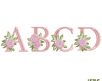 Lettertype bloemenborduurwerk: AZ hoofdletters (BX, PES, DST) - 6 maten - direct downloaden