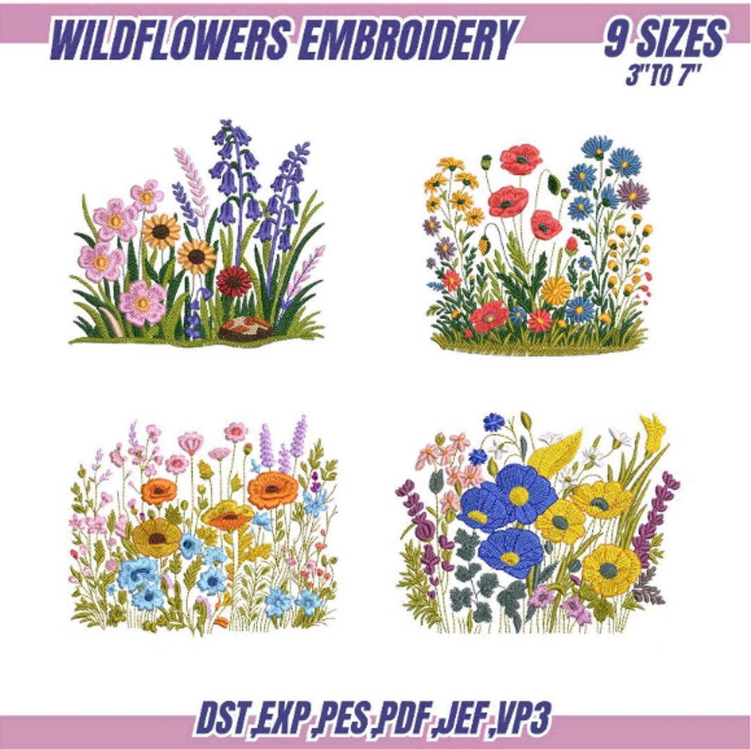 Wildflower Meadow Machine Embroidery Design: Cottagecore Boho Floral ...