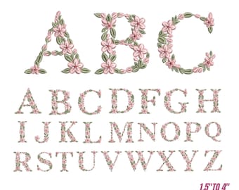 Floral Alphabet Embroidery Design, Flower Letter Monogram Designs, Machine Embroidery Files, A-Z Font 1.5 to 4 Sizes (Digital Download)