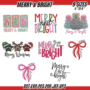 Merry & Bright Christmas Embroidery Designs | Holiday Machine Patterns (9 Sizes)