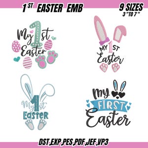 My 1st Easter Embroidery Design, Bunny Ears, Paw Prints (Instant Download, 3-7 inch Sizes)
