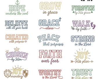 Bible Verse Applique Embroidery Designs, Christian Patterns (Instant Download, 8 Sizes, PDF Preview)