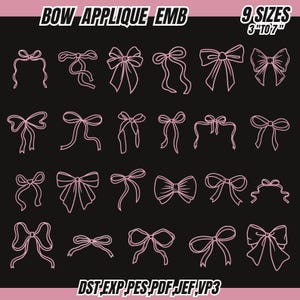 Bow Applique Embroidery Designs, Ribbon Bows, Girly Coquette (9 Sizes) (Digital Download)