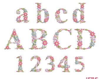 Floral Alphabet Embroidery Design: A-Z Font Bundle (6 Sizes, Digital Download)