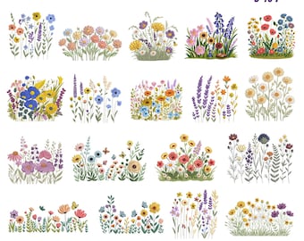 Machineborduurontwerpen Wildflower Meadow: Cottagecore Boho-bundel (9 maten, direct downloaden)