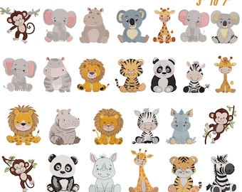 Safari Animal Embroidery Bundle, Baby Jungle Zoo Designs (Instant Download)