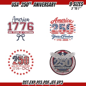 USA Eagle 250th Independence Embroidery Design | Patriotic Machine Embroidery, 4th of July Embroidery (Digital File) 9 Sizes