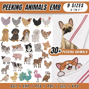 30+ Peeking Animals Machine Embroidery Designs, Farm Chicken Dog Cat Bird Bundle, Kitchen Towel Topper, 9 Sizes, Instant Download