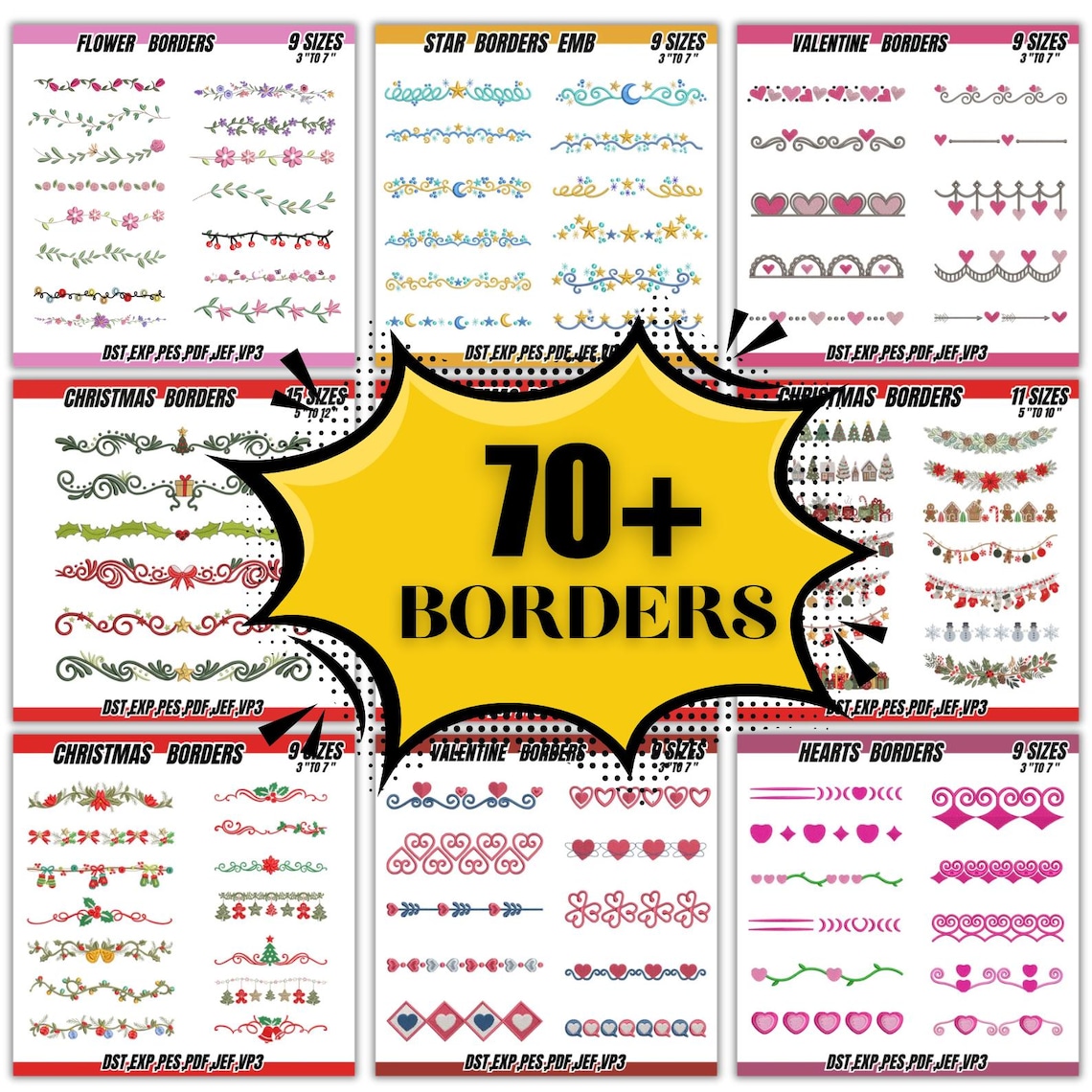 Floral Border Machine Embroidery Design Bundle, 70 Decorative ...