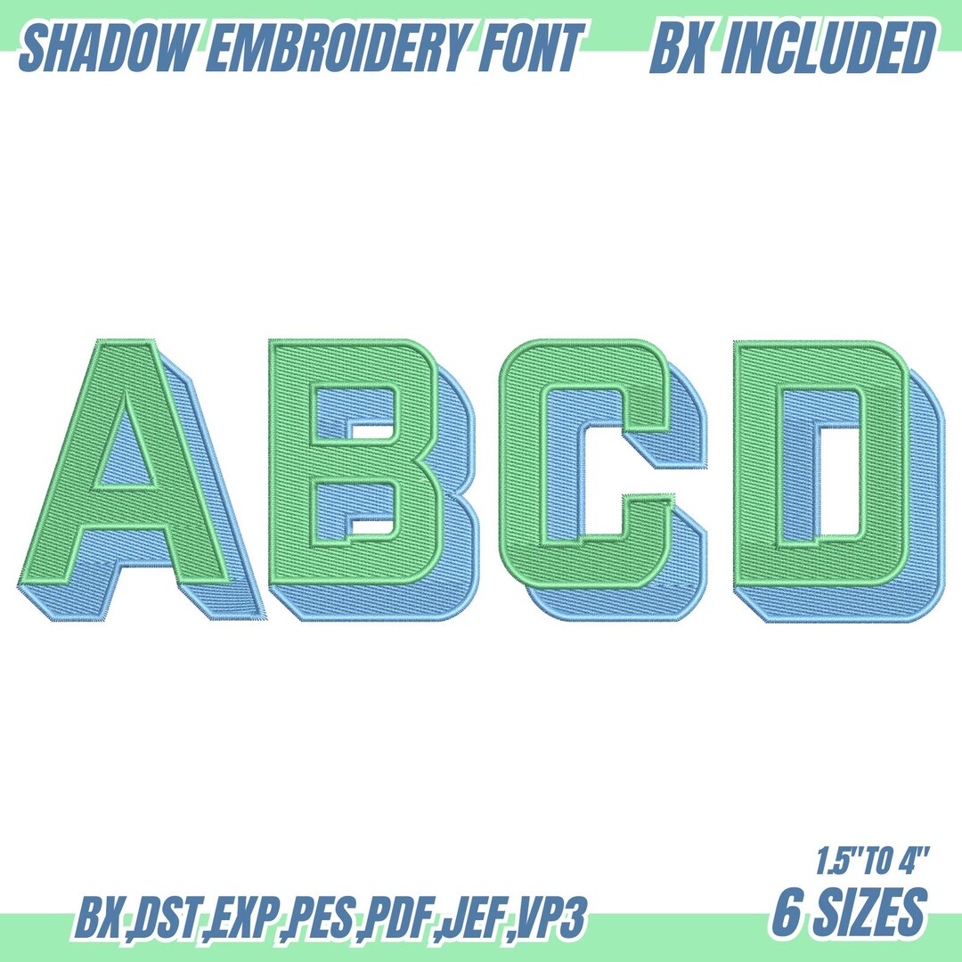 BX Shadow Block Embroidery Font – 6 Sizes – Shadow Colorful Sports ...