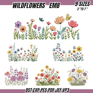 Wildflower Meadow Machine Borduurontwerp, Meadow Wild Garden, Boho Flower, Wildflower Borduurbundel, 9 maten, Instant Download