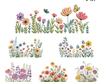Machineborduurontwerpen Wildflower Meadow: Cottagecore Boho-bundel (9 maten, direct downloaden)