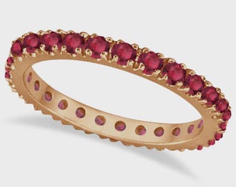 Ruby Eternity Band, 14k Gold Plated Stacking Ring