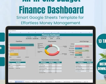 Google Spreadsheets-sjabloon voor gezinsbudget | Maandelijkse budgetplanner | Spaartracker | Dashboard schulden en facturen | Digitale download