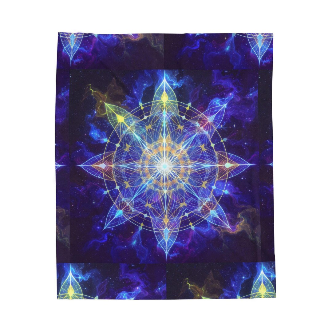 Celestial Mandala Velveteen Plush Blanket Cosmic Starburst Tapestry