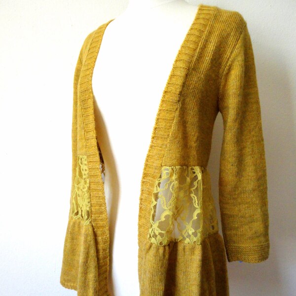 Mustard Yellow Lace Trim Cardigan