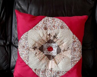 Handmade Patchwork Cushion – Colorful Boho Throw Pillow, 16x16"