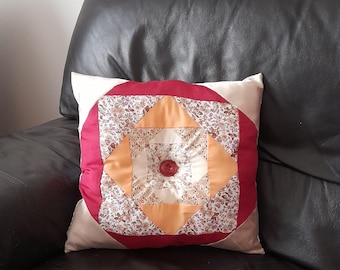 Handmade Patchwork Cushion – Colorful Boho Throw Pillow, UK Made