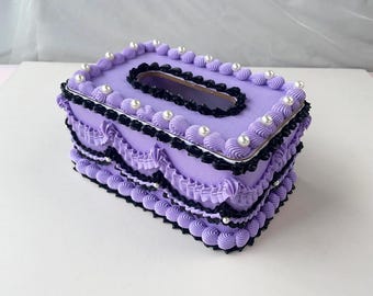 Caja de joyería con forma de pastel falso morado y negro, caja de baratijas gótica con perlas estilo decoden, linda caja de almacenamiento hecha a mano, organizador de tocador con estética Y2K