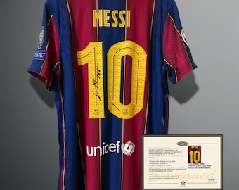 Lionel Messi signerad tryckt hyllningströja för 2020 Barcelona (läs beskrivning)