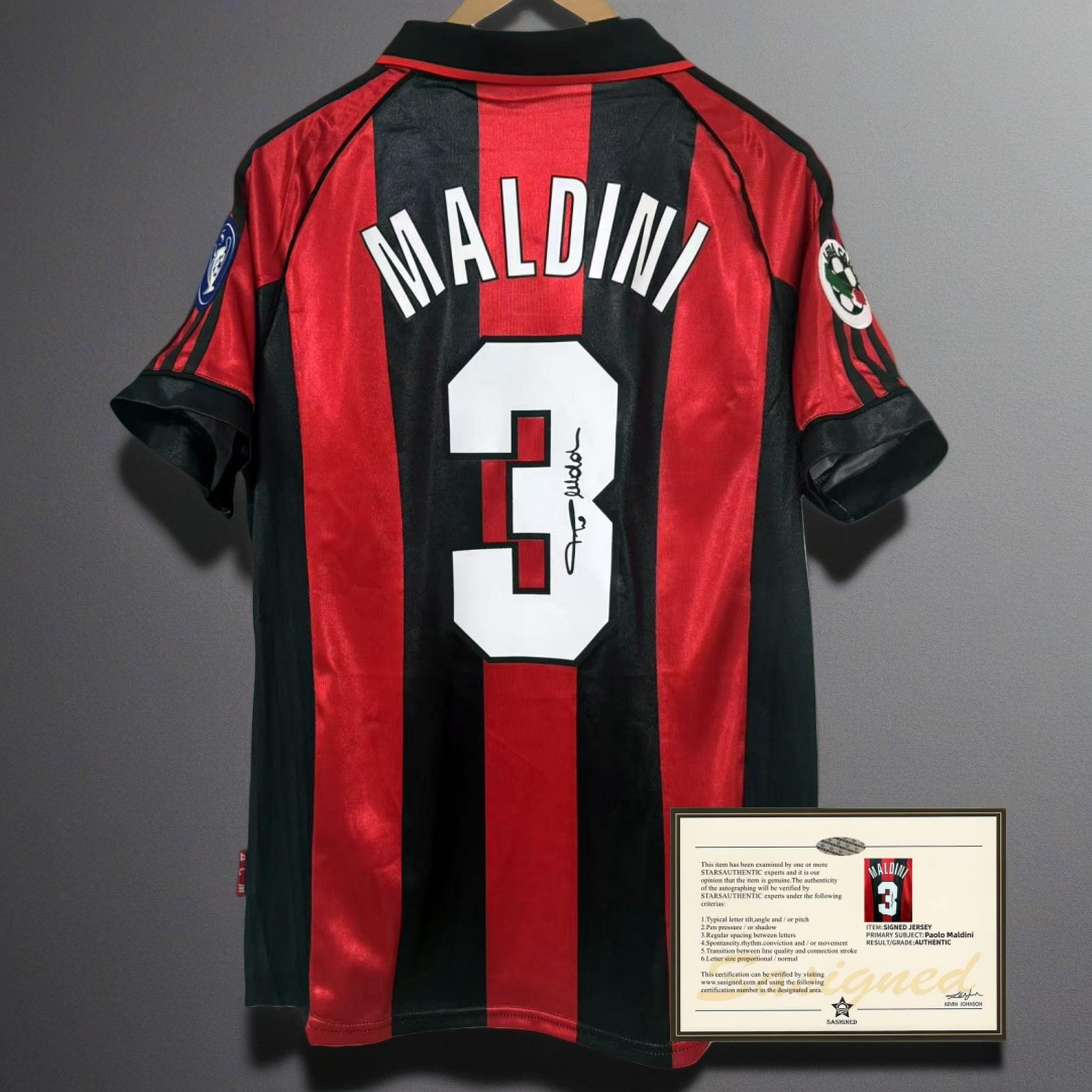 Paolo Maldini Signed Printed AC Milan 1998-99 Retro Tribute Jersey