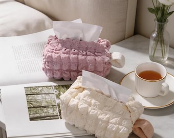 Pokrowiec na pudełko na chusteczki z seersuckeru, bawełniany uchwyt na tkaninę, minimalistyczny wystrój domu, organizer do pokoju dziecięcego