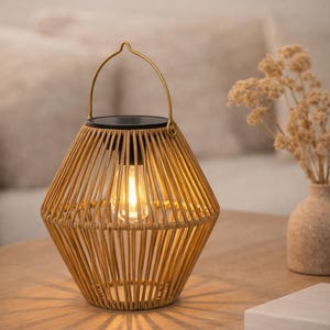 Lanterna solar de vime estilo boho para exterior – IP65 à prova d'água – Para pendurar ou usar sobre a mesa – Luz quente para jardim, pátio e varanda, pacote com 1, 2, 3 ou 4 unidades