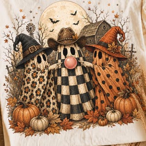 Halloween Ghost Popping Bubble Funny Cute Preppy Design For Fall Autumn Mom Png Sublimation pod Dtf, Girls Falloween Vintage Farm Country