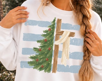 Croce Albero di Natale Santo Cielo Citazione di Natale design PNG, Chiesa cristiana Natale sublimazione, Natale di tendenza Gruppo giovanile cristiano per le vacanze
