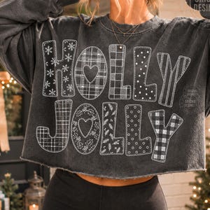 White Outline Holly Jolly Flannel Letter Dots Stripes Trendy Distressed PNG Holiday Shirt Designs Pod Dtf Xmas png sublimation popular Trend