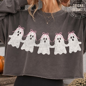 Bright Ghost Rustic Vintage Ghost Paper Dolls Stripes PNG Fall Shirt Autumn Graphic, Cozy Fall Sweatshirt PNG,Trending Fall Minimalist Mom