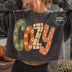 Cozy Fall Letters Grunge Patterns PNG Fall Shirt Autumn Graphic, Cozy Fall Sweatshirt PNG, Pumpkin finger print Vibes ,Mom fall shirt