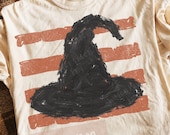 Distressed Witches Hat Pumpkin Stripes Finger Paint PNG Fall Shirt Autumn Graphic, Cozy Fall Sweatshirt PNG, Trending Fall Minimalist Mom