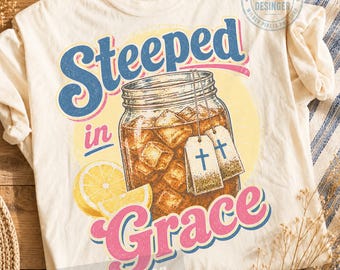 Empapados en gracia Tendencia Orar Verano Diseños PNG Cita PNG, Iglesia cristiana Tendencia Diseño Sublimación, Biblia pod dtf Camiseta Grupo juvenil