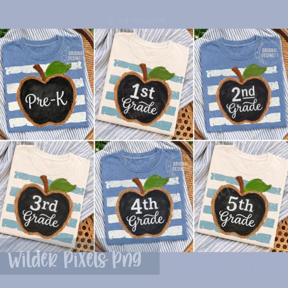 Back to School Grades 1st-5th Grade Stripes, Kindergarten,Pre-k PNG Bundle,Elementary and high school, Matching School Pre-k,Dtf Pod Sublime