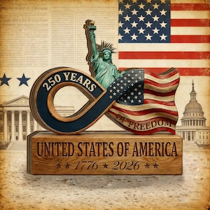250 Years of Freedom Wooden Sign: Infinity Flag & Statue of Liberty Decor, 1776-2026 Semiquincentennial·