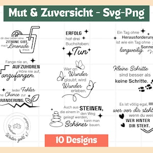 Motiverende citaten SVG-bundel – 10 plotterbestanden PNG Duits | Moed, zelfvertrouwen, mok, kussen, tas, cadeau, doe-het-zelf