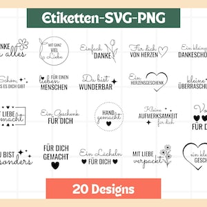 Gift Tag SVG Bundle – 20 Sayings Plotter File German, Gift Tags PNG SVG