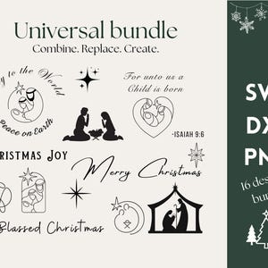 Christmas bundle with 16 SVG, PNG, DXF files, nativity scene, Holy Family for cards, t-shirts, mugs, plotter files
