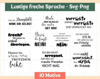 Funny and cheeky sayings SVG bundle – 10 plotter files PNG German, shirt, mug, bag, gift DIY