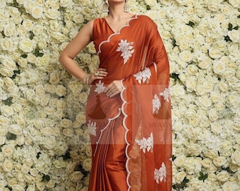 Party Wear Rangoli Silk Embroidery Sequence Work lace Border Indian Wedding Festival Wear Saree