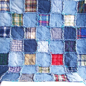 Denim rag quilt tutorial PDF pattern - picnic blanket - recycled eco friendly fabric rag rug