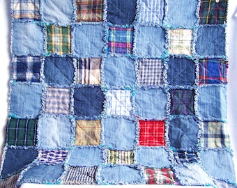 Denim rag quilt tutorial PDF pattern - picnic blanket - recycled eco friendly fabric rag rug