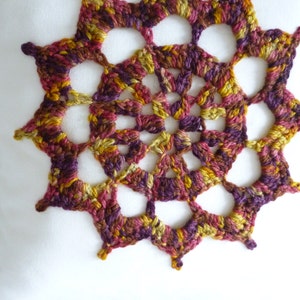Crochet motif cushion compass design white cotton with gorgeous autumn coloured motif image 3