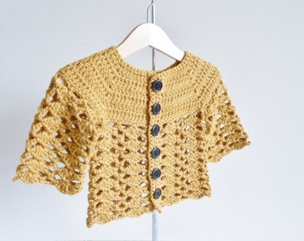 Baby cardigan for age 6 - 12 months handmade with soft British wool in ochre