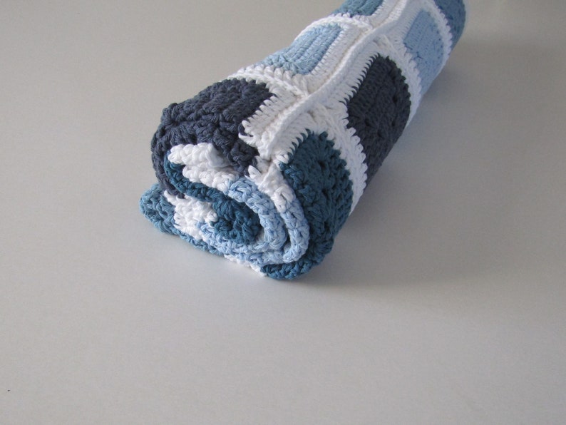Blue and White Crochet Blanket Crochet in Recycled Cotton Etsy