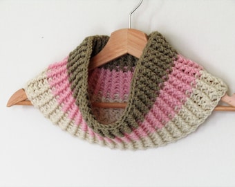 Chunky ribbed cowl - organic wool - neopolitan - strawberry, vanilla, chocolate - pink, white, brown